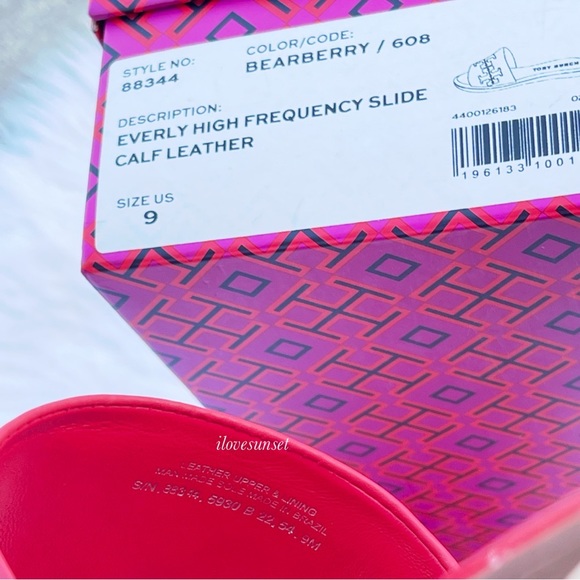 {Tory Burch} Bearberry Everly High Frequency Slide Flat Sandals - Size 9 - Picture 7 of 7